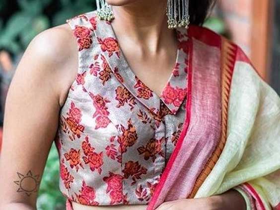 Floral Printed Peter Pan Blouse Design