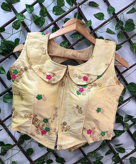 Front Chain Peter Pan Collar Neck Blouse Design
