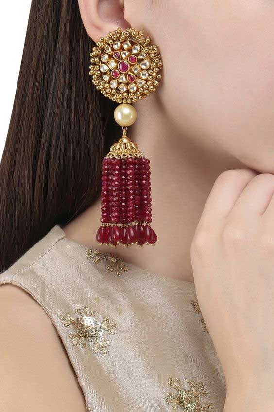 Gold Finish Polki And Ruby Earrings