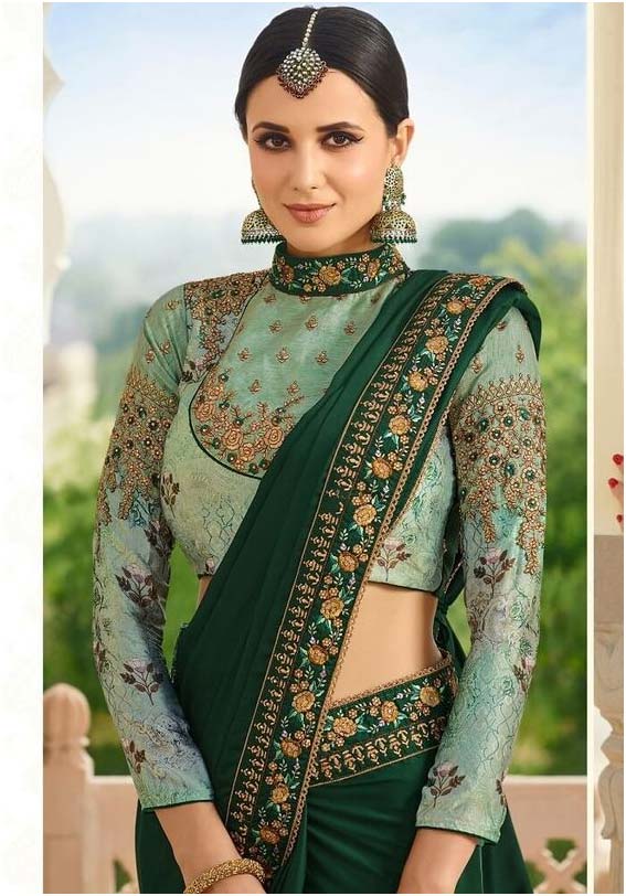 Green Long Sleeves Designer Blouse Design