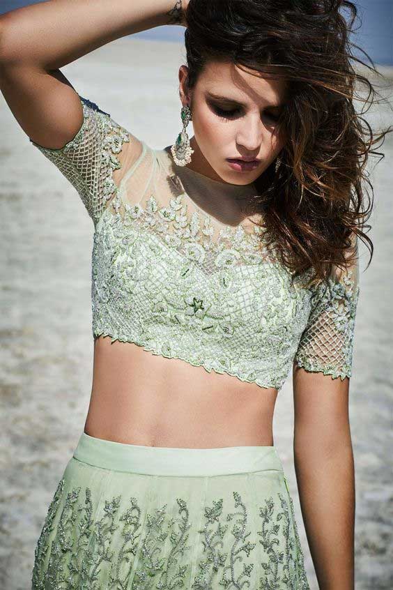 Green Semi Transparent Blouse Design