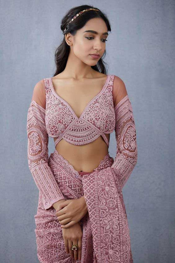 Net Emboridered Pink Blouse