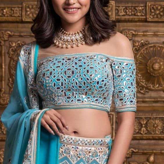 Off shoulder Mirror Work Blouse