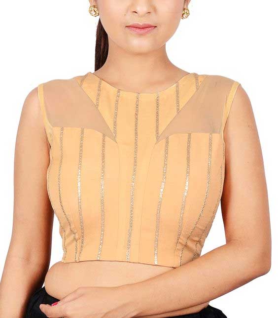 Peach Net Striped Designer Blouse