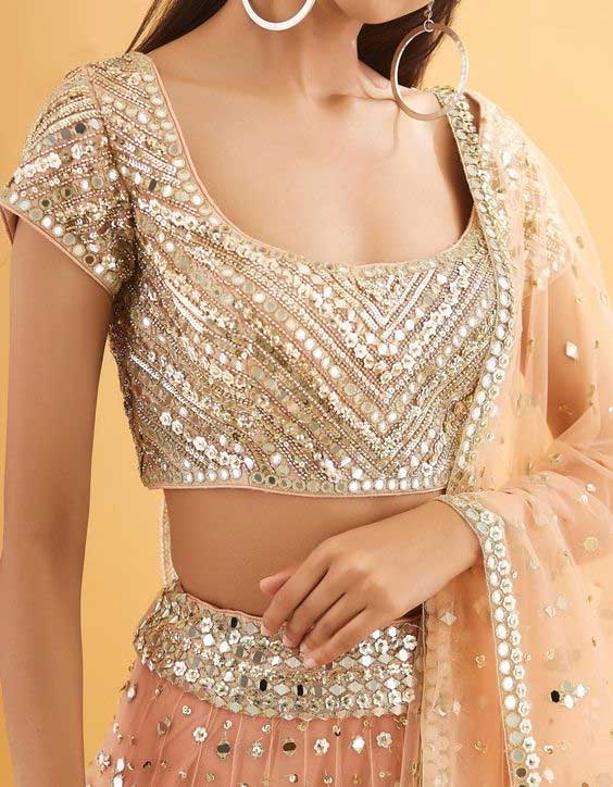 Peach Pink Mirror Work Blouse
