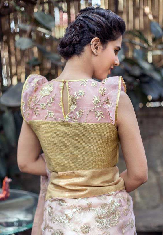Pink And Golden Designer Blouse