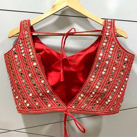 Red Mirror Work Blouse Design