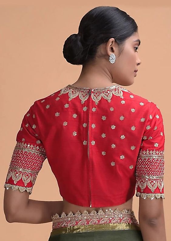 Red Silk Blouse Back Design