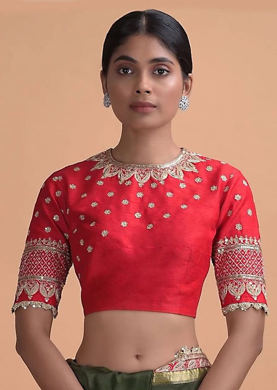 Red Silk Blouse Front Design