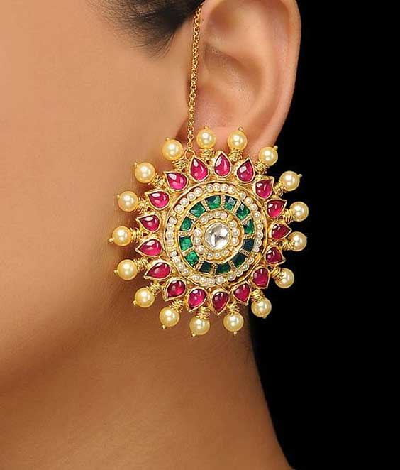 Red and Green Polki Studded Earring