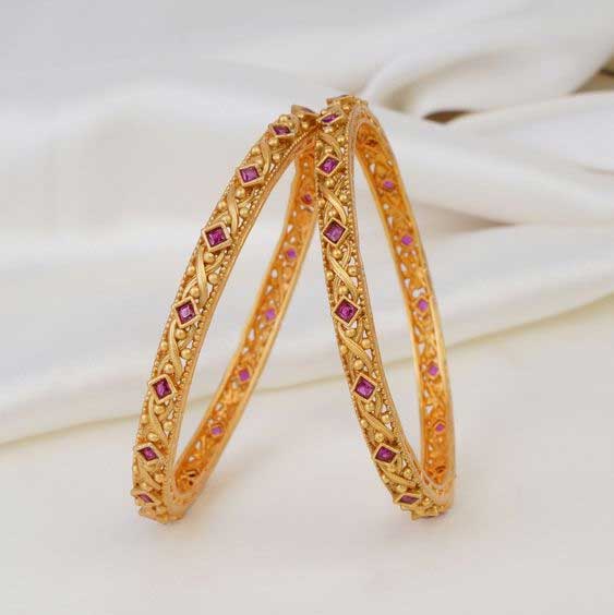 Ruby Studded Gold Plated Bangle 