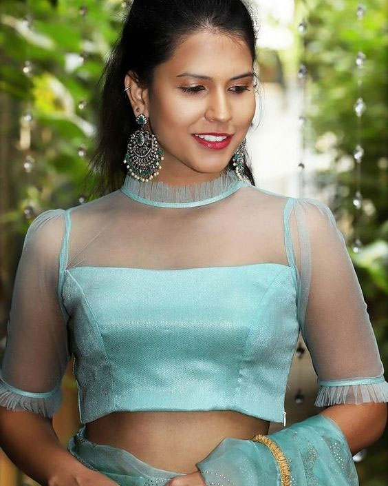Sky Blue Net Designer Blouse