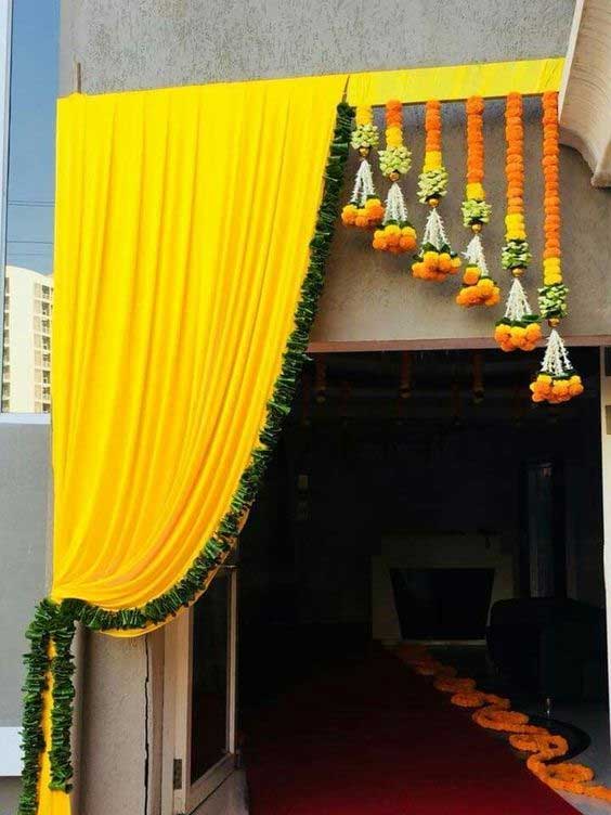 Yellow Curtain And Floral Decoration 