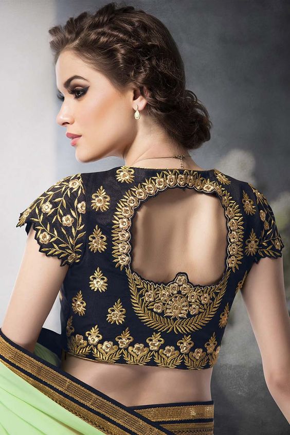 Black And Golden Back Blouse Design