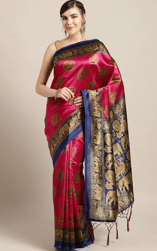 Blue And Pink Mysore Silk Saree
