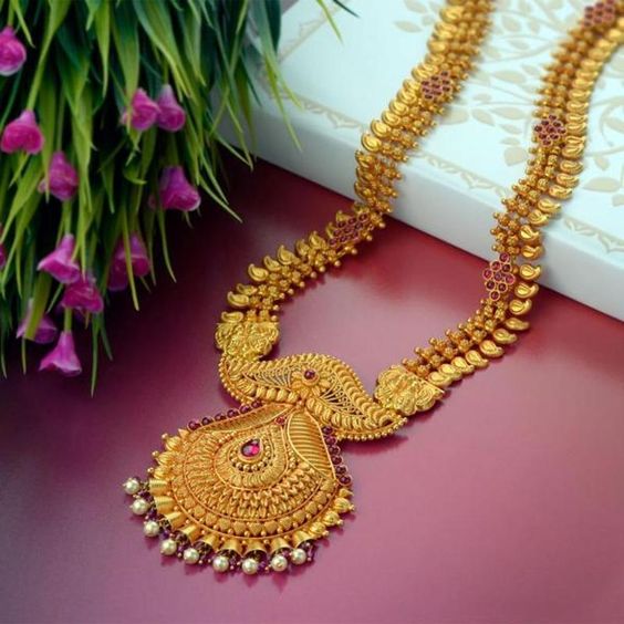 Broad Pendant Long Gold Necklace