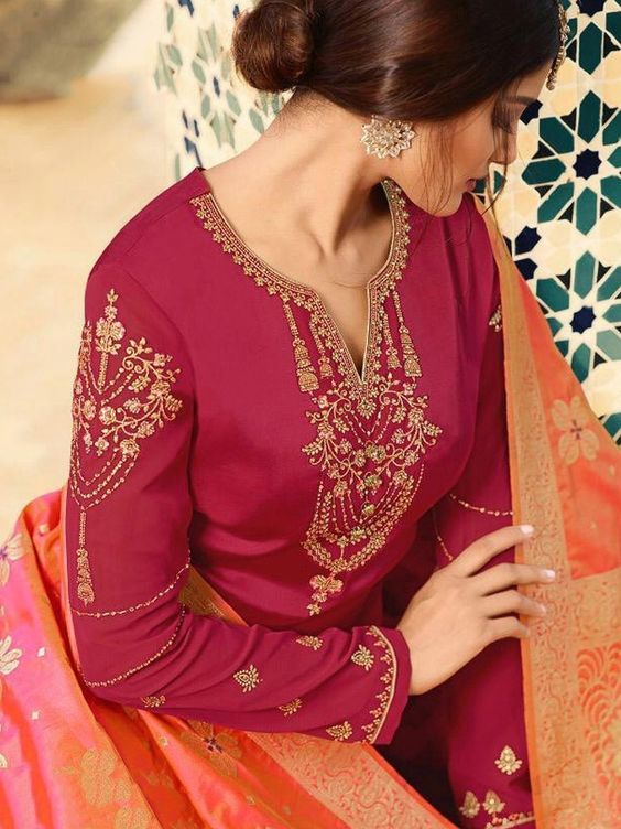 Elegant Embroidered Raani Color Kurti