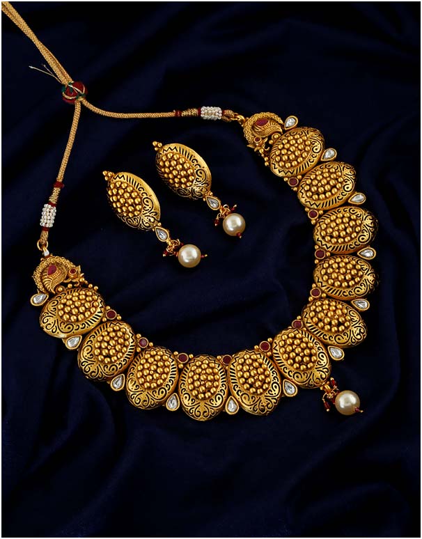 Ethnic Design Red Stone Studded Necklace