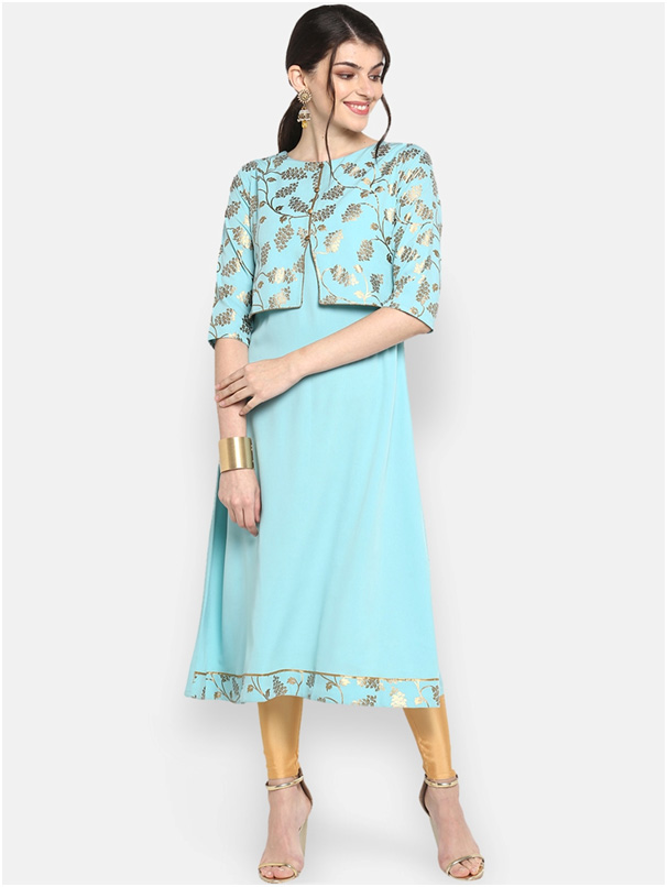 Foil Print Firozi Kurti