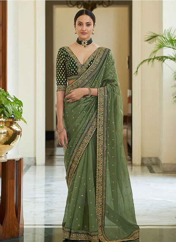 Green Color Organza Saree