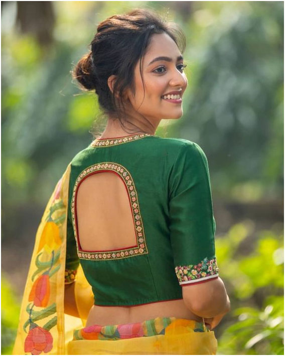 Green Embroidered Back Blouse Design
