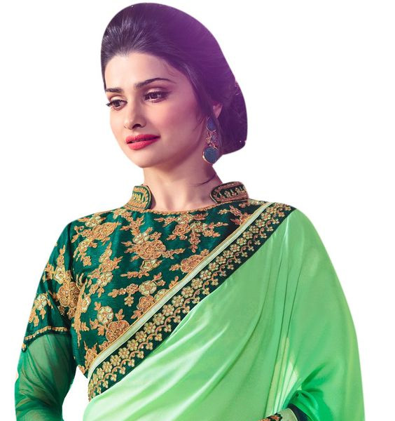 Green Full Sleeves High Neck Blouse