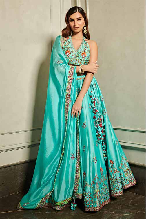 Light Blue Chanderi Silk Lehenga Set