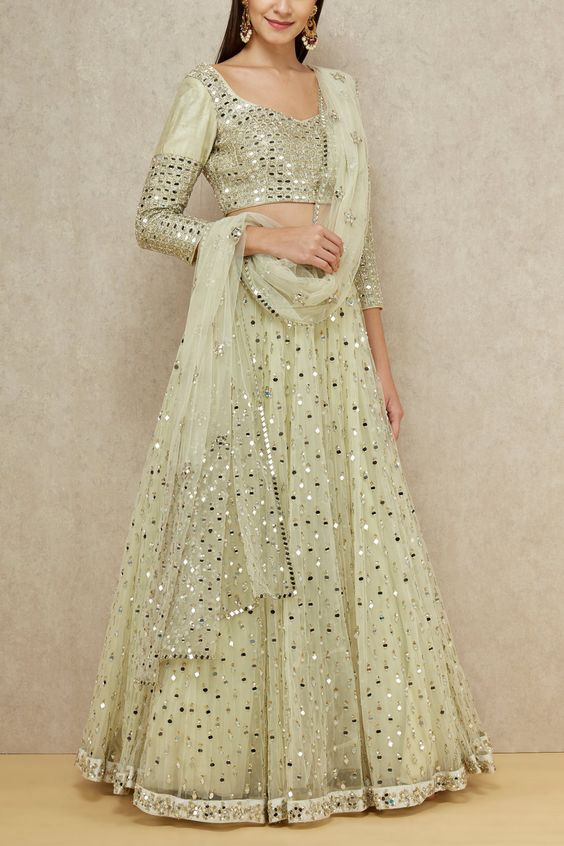 Light Green Mirror Work Lehenga