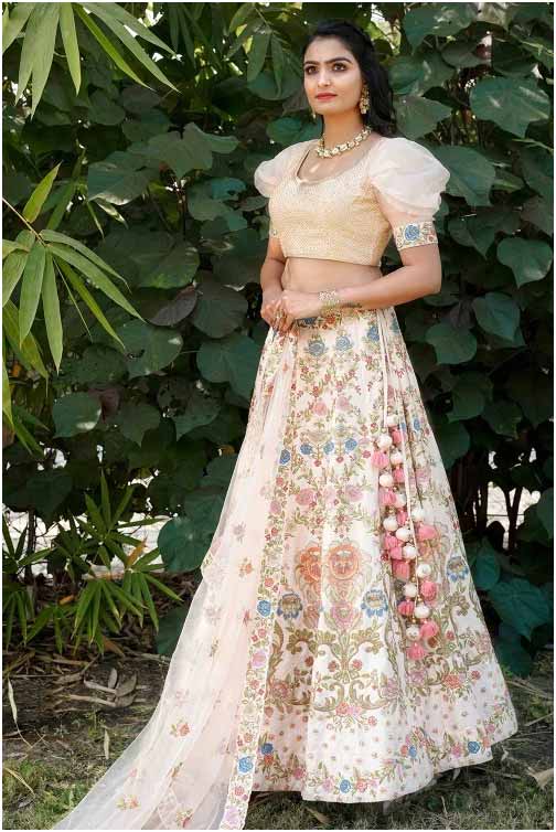 Light Peach Silk Lehenga Choli