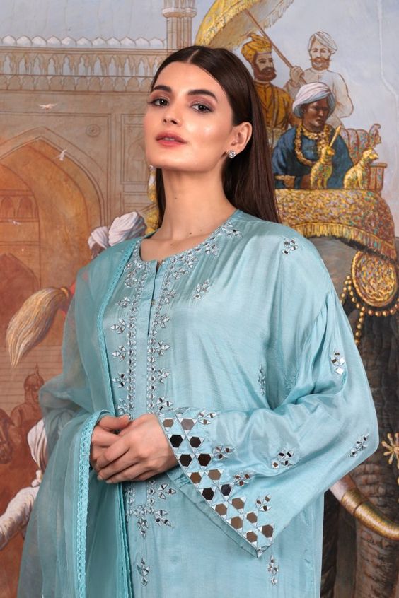 Mirror Work Firozi Kurti