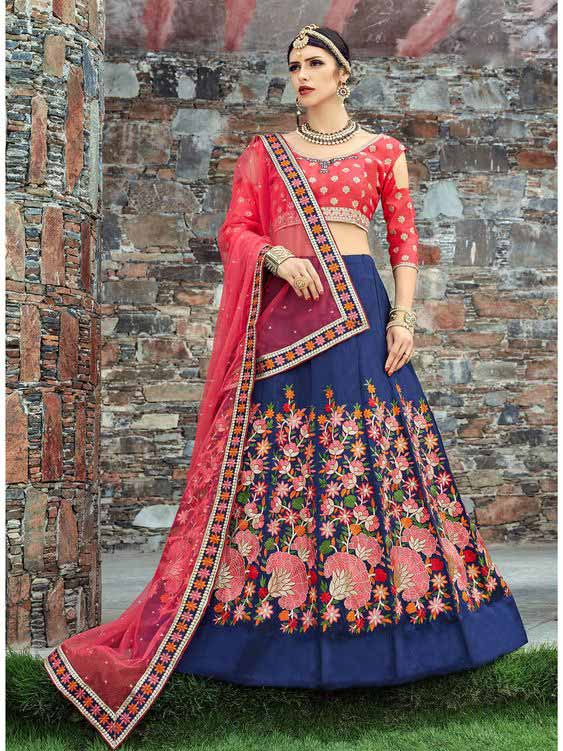 Navy Blue Floral Lehenga