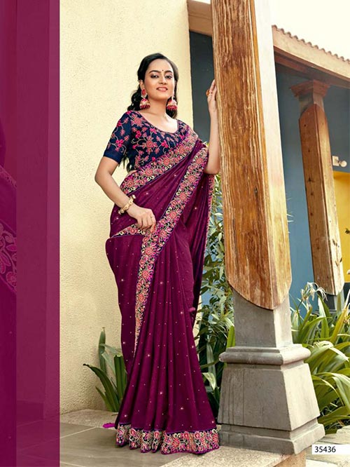 Party Wear Border Work Saree