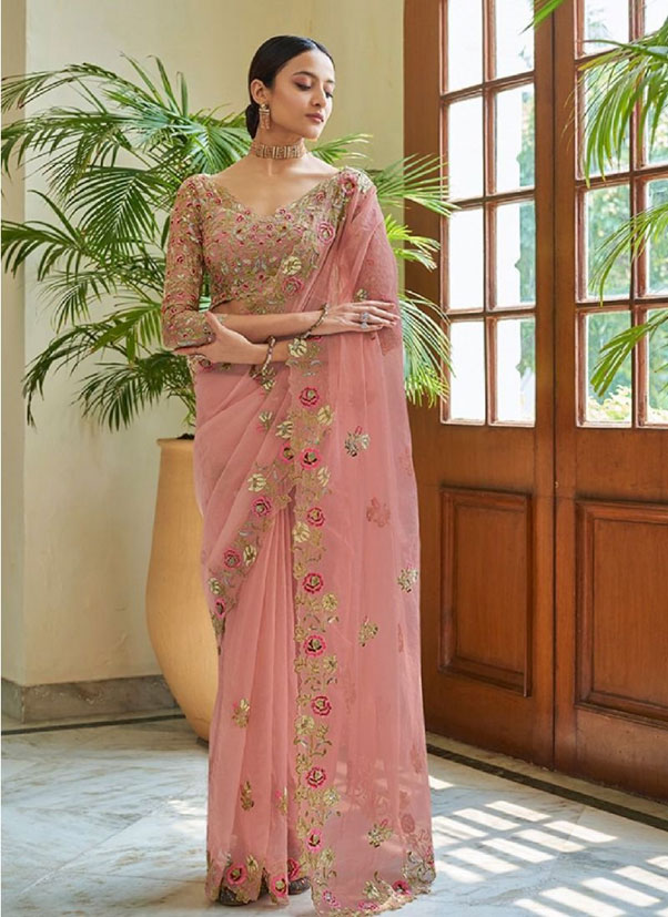 Peach Organza Saree 