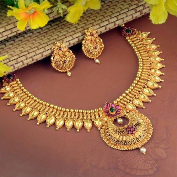 Pink Stone Studded Gold Necklace