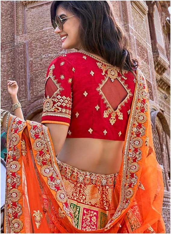 Red Designer Back Blouse Design