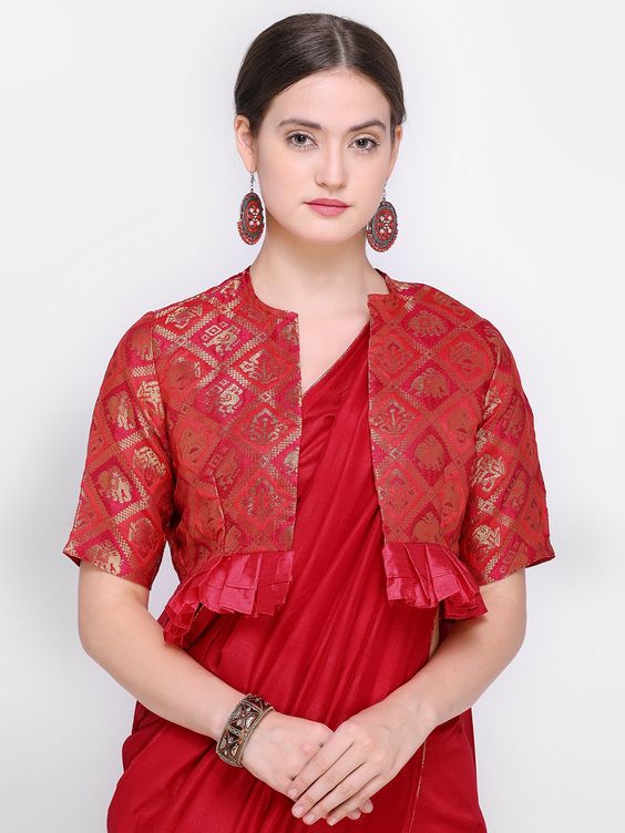 Red Festive Wear Jacket Blouse