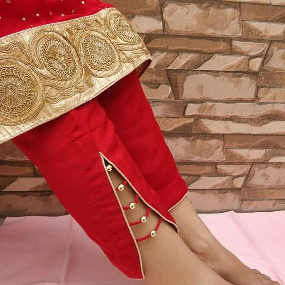 Red Salwar With Moti Work 