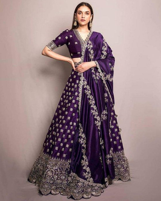 V Neck Purple Lehenga