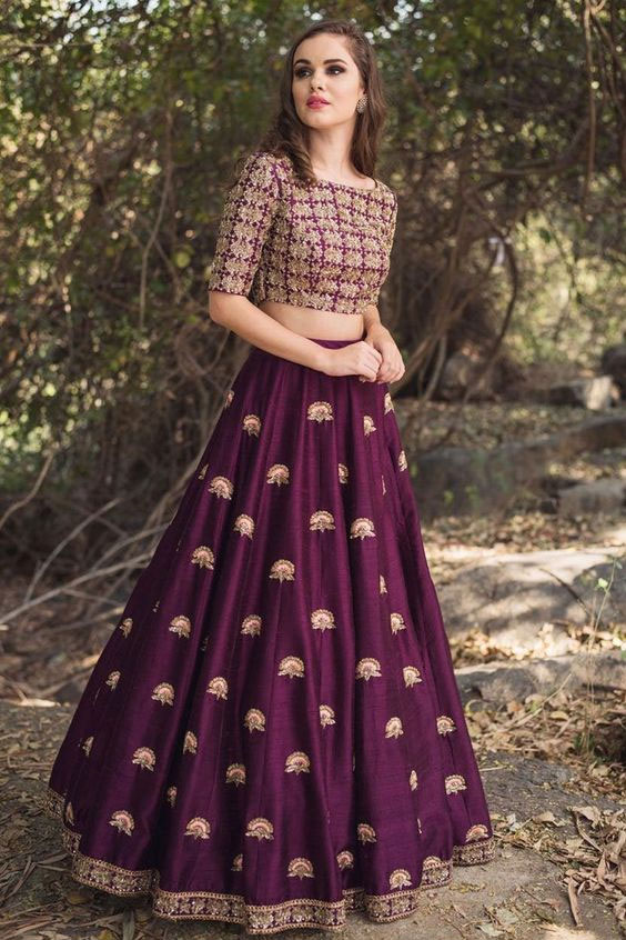 Wine Embroidered Lehenga