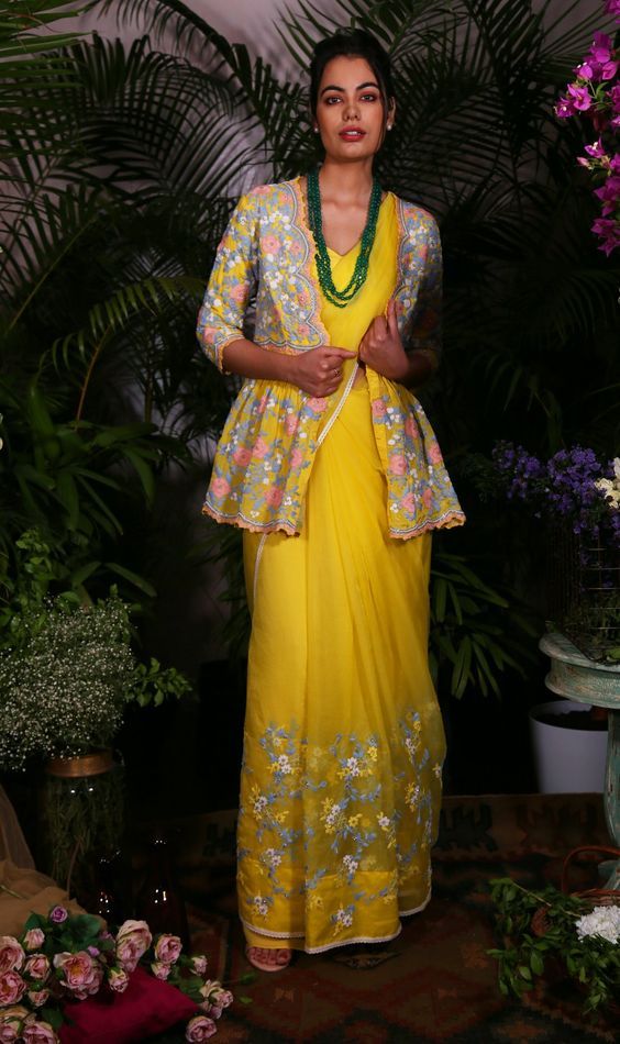 Yellow Blouse With Floral Jacket