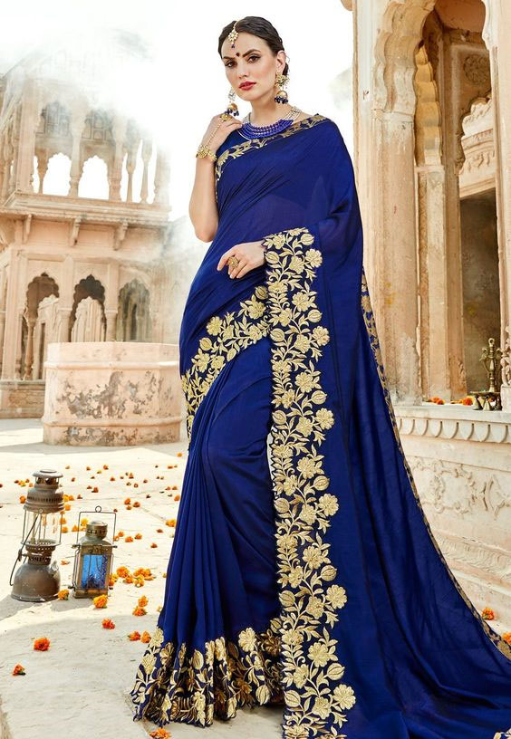 Blue Border Work Saree