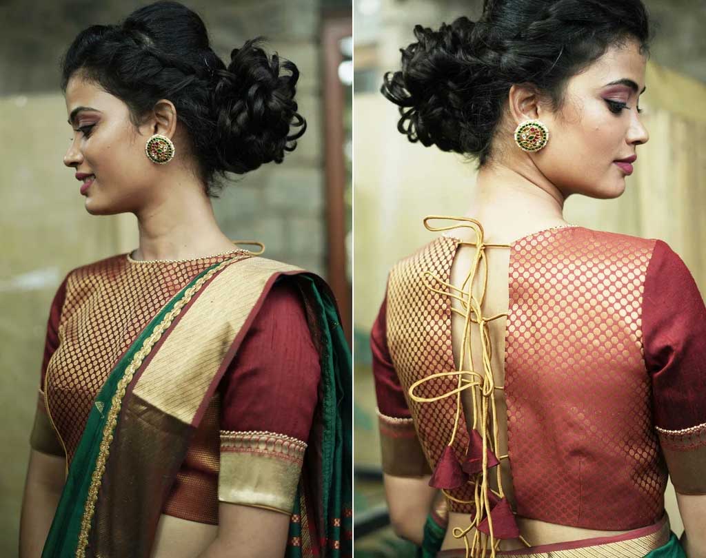 Gold & Maroon Brocade Blouse
