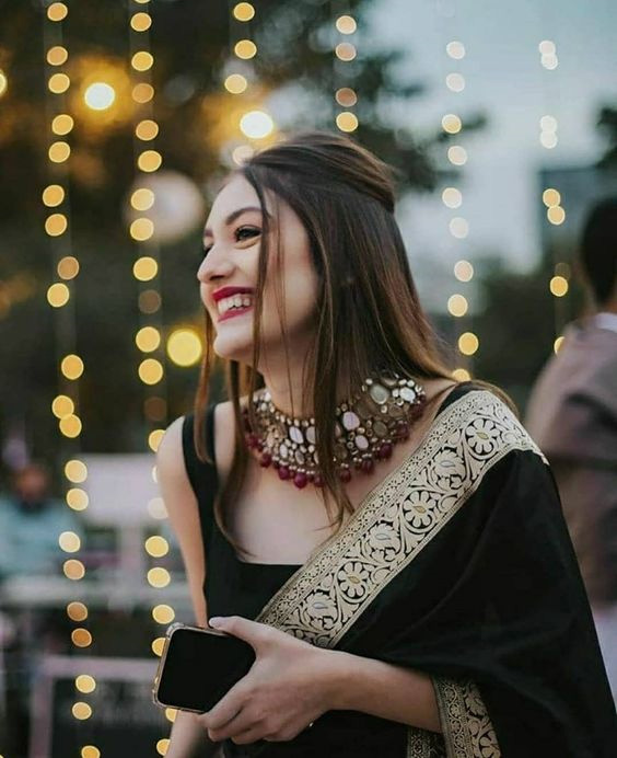 Golden Border On Black Saree