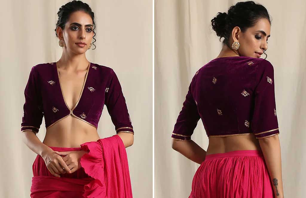 Embroidered Velvet Blouse