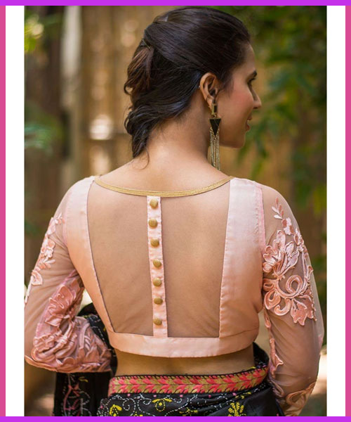 Baby Pink Sheer Back Blouse Design