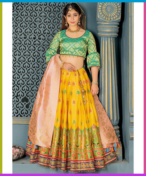 Banarasi Silk Yellow Color Wedding Wear Embroidery Beautiful Lehenga Choli