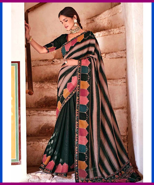 Black Color Georgette Base Sequin Work Saree