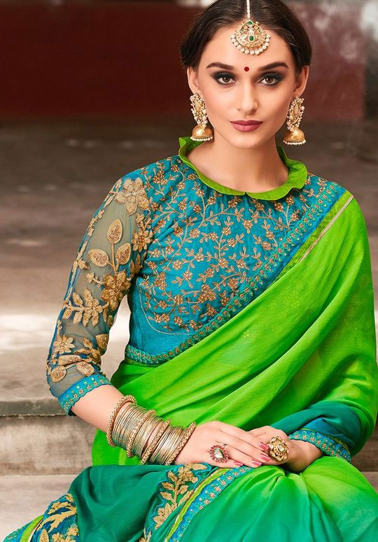 Blue Frill Neck Blouse Design