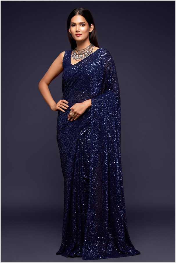 Blue Sequin Work Saree