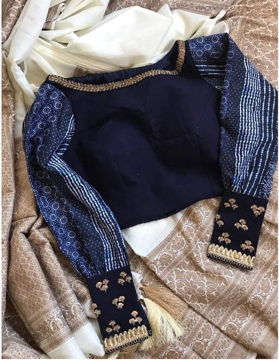 Blue Velvet Blouse With Beautiful Cuff Design
